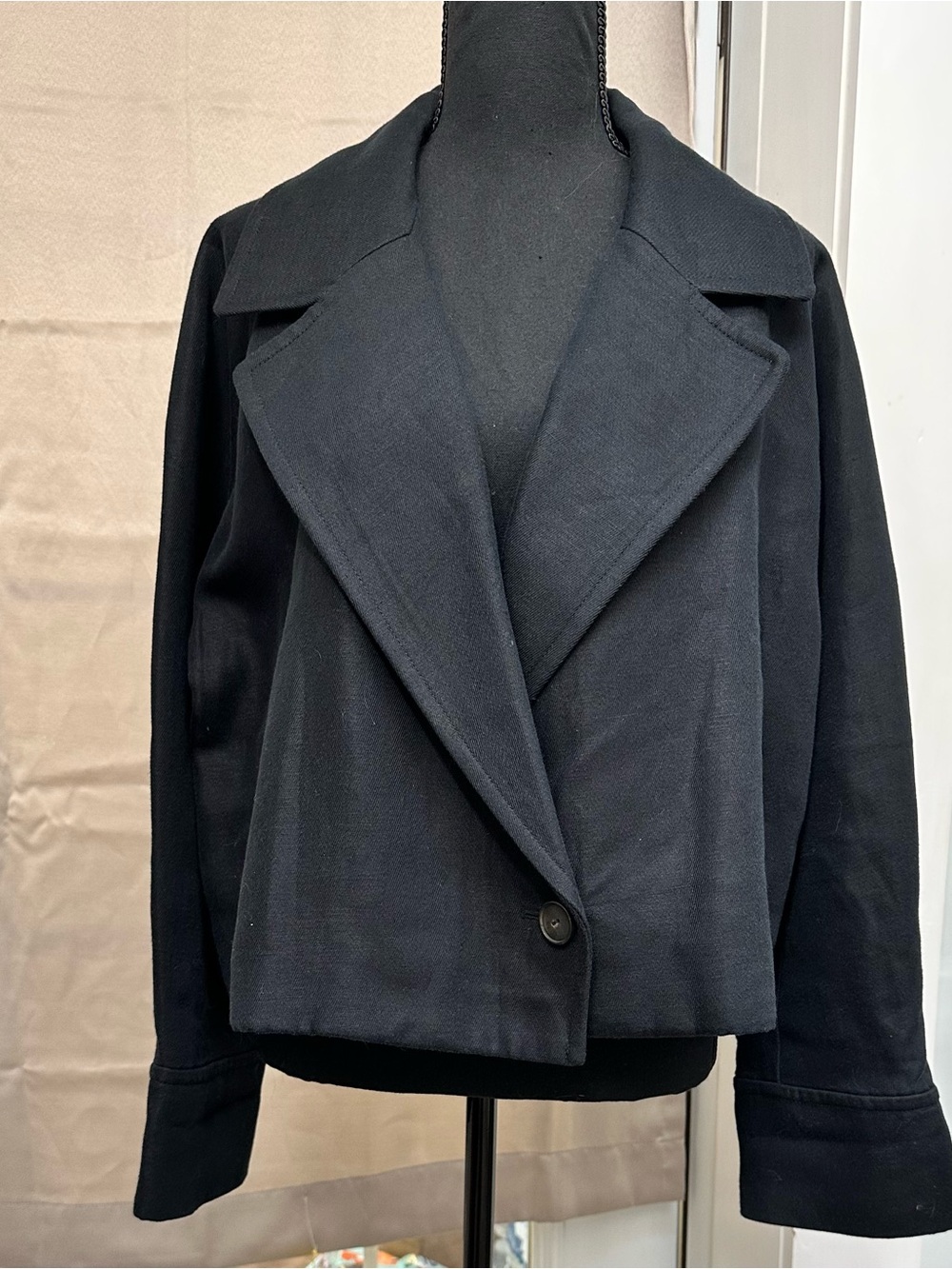 Vince Black Cotton/Linen Cropped Oversized Blazer XL
